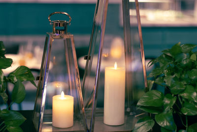 Close-up of illuminated candles