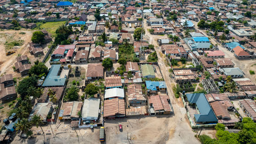 High angle view of buildings in city