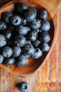 High angle view of blue berries