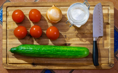 High angle view of vegetables on table