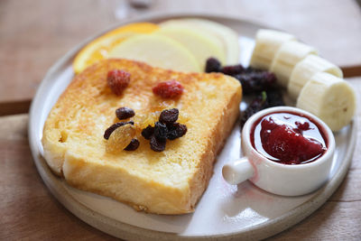 Close-up of dessert in plate on table