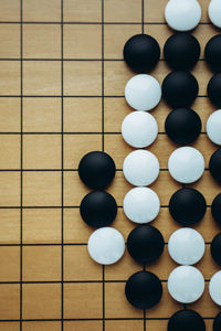 High angle view of white balls on table