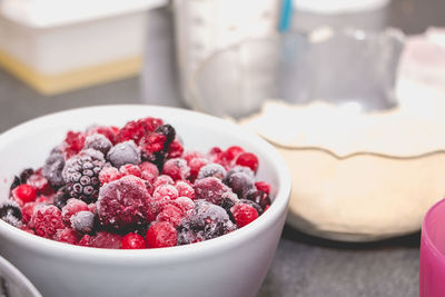 High angle view of breakfast in bowl on table