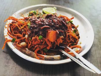High angle view of meal served in plate