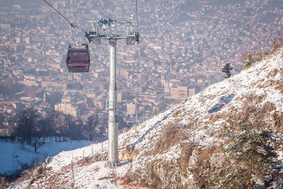 Overhead cable car in winter