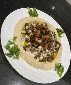 High angle view of meal served in plate