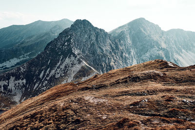 Tatra mountains landscape. scenic view of mountain rocky peaks, slopes, hills and valleys