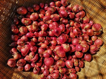 High angle view of onions in basket