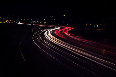 Light trails on road at night