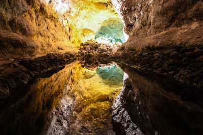 Scenic view of cave with water reflection