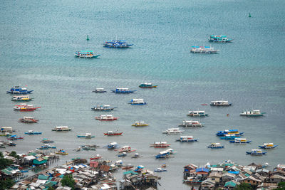 High angle view of boats in sea