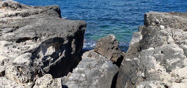 High angle view of rocks on beach