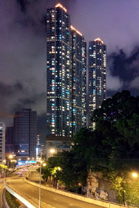 Illuminated buildings at night