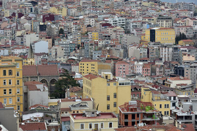 High angle view of buildings in town