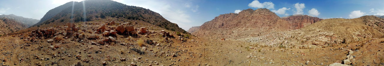 Panoramic view of rocky mountains against sky