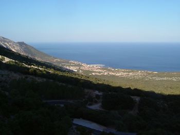 Scenic view of sea against clear sky
