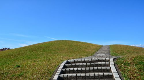 Scenic view of land against clear blue sky