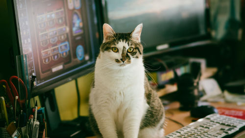 Cat sitting on floor