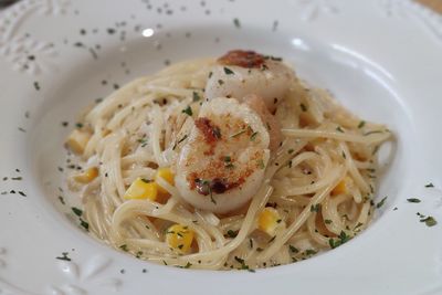 High angle view of meal served in plate