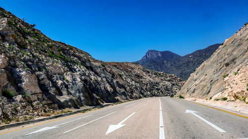 Road amidst mountains against clear sky