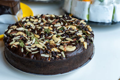 Close-up of cake in plate on table