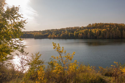 Scenic view of lake against sky during autumn