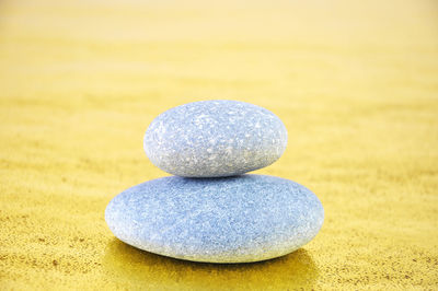 Close-up of stone stack on pebbles