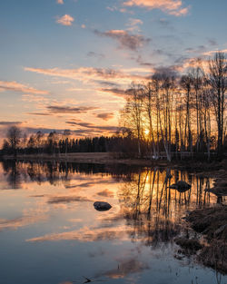 Scenic view of lake against sky during sunset