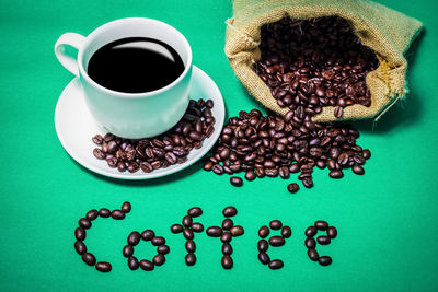 Close-up of coffee cup on table