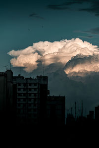 Low angle view of buildings against sky during sunset