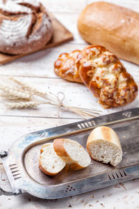 High angle view of bread on table