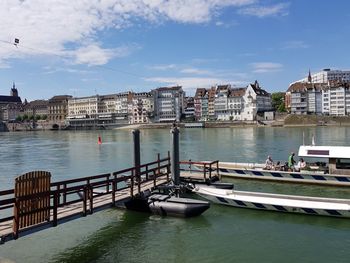 Scenic view of river and buildings against sky