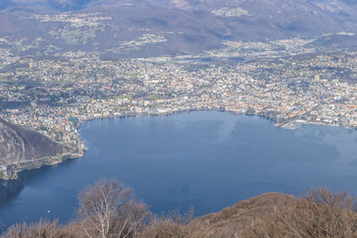 Aerial view of city and mountains