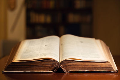 Close-up of open book on table