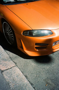 High angle view of car parked on road