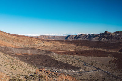 Scenic view of mountains against blue sky