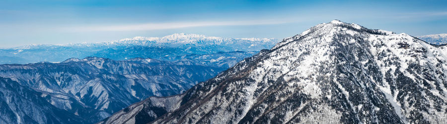 Scenic view of snowcapped mountains against sky