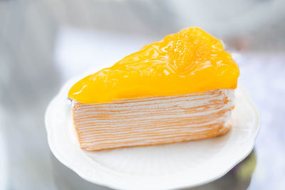 Close-up of cake slice in plate