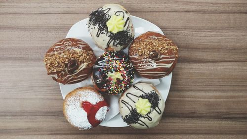 High angle view of dessert on table