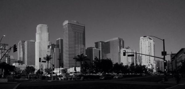 Low angle view of modern buildings against sky