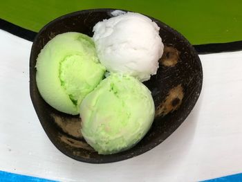 High angle view of ice cream in bowl