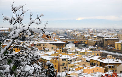 High angle view of cityscape during winter