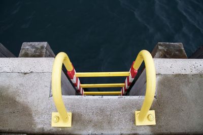 Close-up high angle view of yellow boat