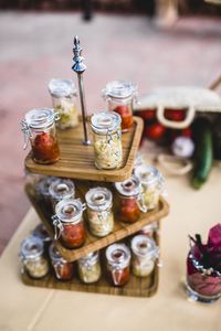 High angle view of candles on table