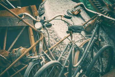 High angle view of bicycles parked