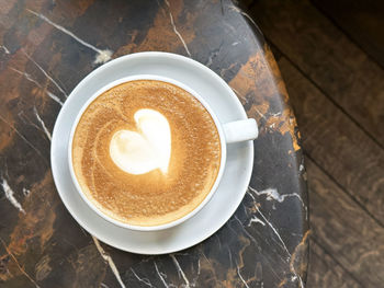 High angle view of coffee on table