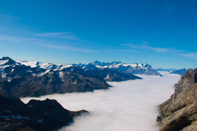 Scenic view of snowcapped mountains against sky