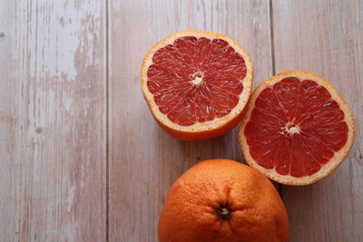High angle view of orange slices on table