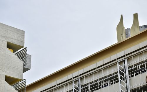 Low angle view of modern building against clear sky