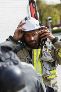 Firefighter looking away